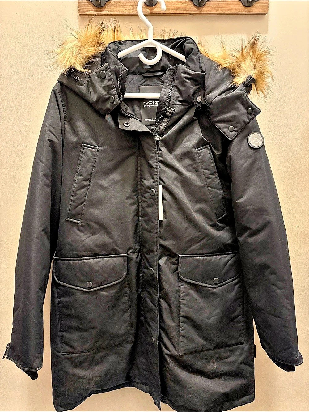 Noize Addie Parka Faux-Fur Trim Hooded Black Size Large
